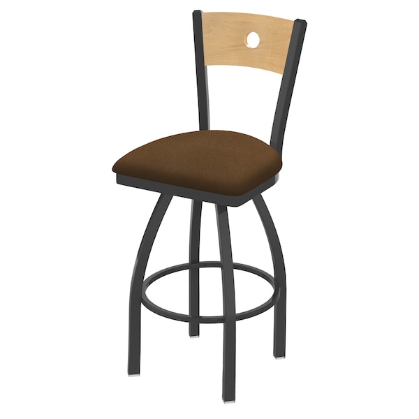 25" Swivel Counter Stool, Pewter Finish, Nat Back, Rein Thatch Seat